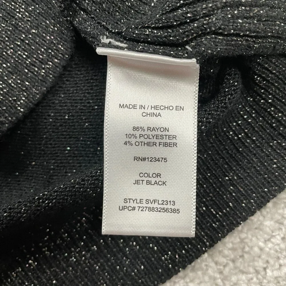 Sofia by Sofia Vergara Sweater Womens Large Black VNeck Pullover Sparkly Glitter